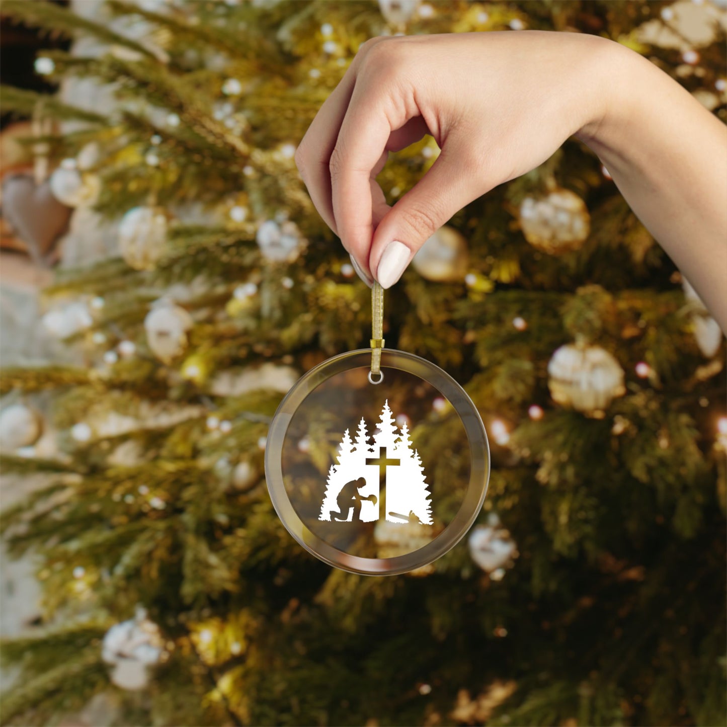 Chainsaw & a Prayer Glass Ornament