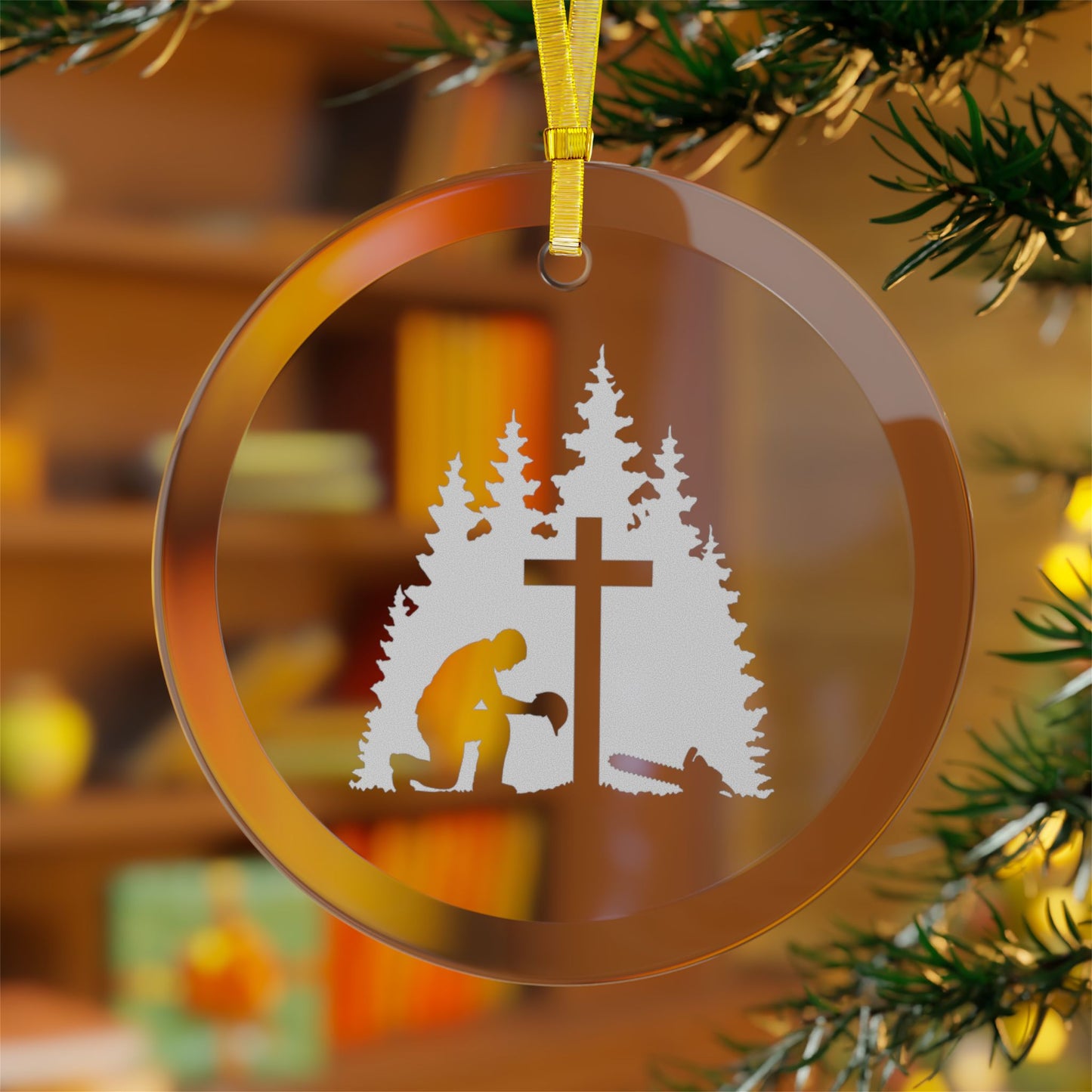 Chainsaw & a Prayer Glass Ornament